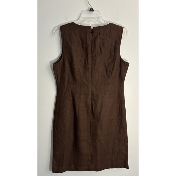 TALBOTS 100% Linen Shift Dress Women 10 Brown White Beaded Sleeveless Career NEW - Picture 4 of 13